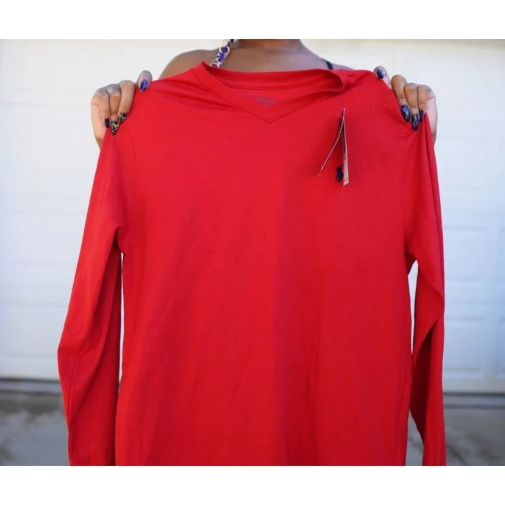 Polo Ralph Lauren Kids L Large Red Long Sleeve Crew Neck T-Shirt NWT Pony Logo